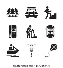outdoor icon. 9 outdoor vector icons set. forest, sweeping and car icons for web and design about outdoor theme