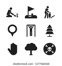 outdoor icon. 9 outdoor vector icons set. stop, stretching and death icons for web and design about outdoor theme