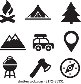 Outdoor Icon Set. Hiking and Camping Icons Set Vector