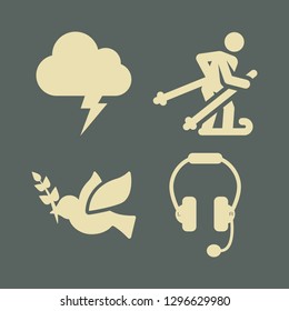 outdoor icon set with ski, lightning and dove vector illustration