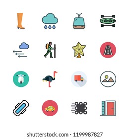 outdoor icon set. vector set about side view, cable car cabin, landscape and motorbike icons set.