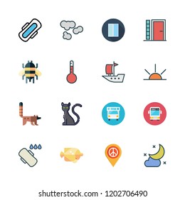 outdoor icon set. vector set about caravan, thermometer, bus and moon icons set.