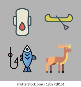 outdoor icon set. vector set about boat, fishing, deer and compress icons set.