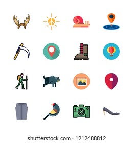 outdoor icon set. vector set about boots, reindeer, boar and mower icons set.