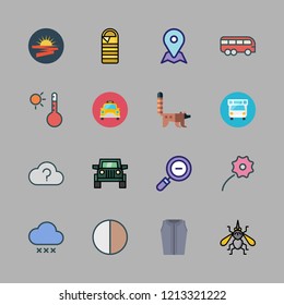 outdoor icon set. vector set about sun, cloud, animal kingdom and rain icons set.