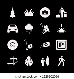 outdoor icon. outdoor vector icons set ladybug, car, surfer with board and left arrow