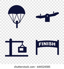 Outdoor icons set. set of 4 outdoor filled icons such as swing, construction  crane, parachute