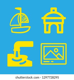 outdoor icons set with wate, sailing boat and image vector set