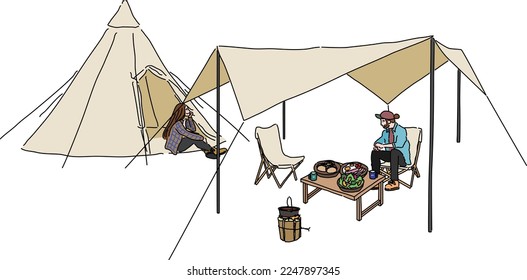 Outdoor Illust Set for Camping Autumn Winter