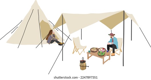 Outdoor Illust Set for Camping Autumn Winter