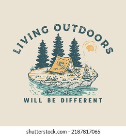 outdoor illustration campfire graphic live design badge vintage t shirt