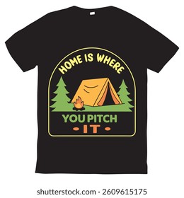 Outdoor illustration campfire graphic live design badge vintage t shirt, Summer camp with lettering camper badge camping emblem. 