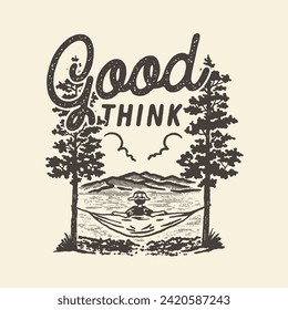 outdoor illustration hammock graphic tree design mountain vintage lake badge logo