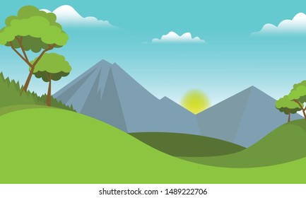 outdoor illustration, having hill trees, mountains, natural scenery,nature background,stock background,vector nature design,dekstop wallper,wallpaper,vectorstock background