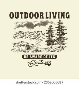 outdoor illustration living graphic camp design fire vintage forest t shirt mountains badge adventure sketch nature drawing