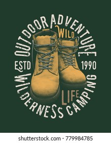 Outdoor illustration for t-shirt. Vintage style pair of boots.