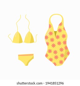 Outdoor and indoor summer swimwear. Isolated elements on a white background.