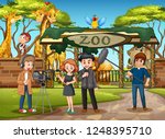 An outdoor interview at zoo illustration