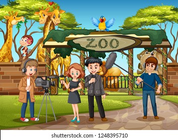 An outdoor interview at zoo illustration