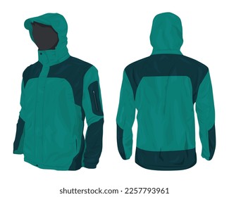 Outdoor jacket template front and back view. Vector illustration