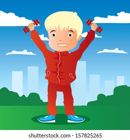 outdoor jogging man, cartoon vector illustration