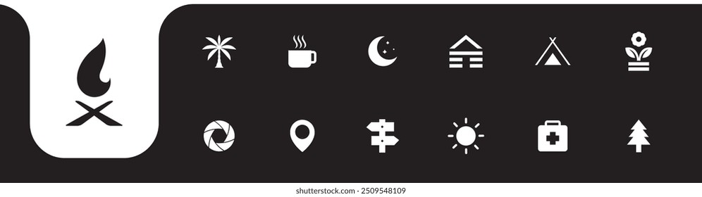 outdoor journey camp flat icon set collection design vector