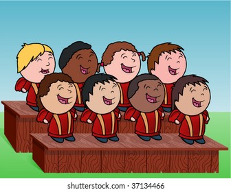 Outdoor kid's choir - vector illustration