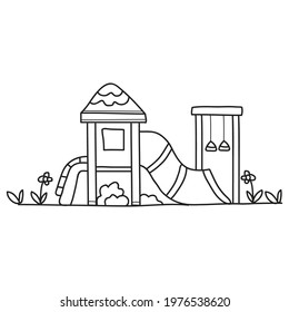 Outdoor Kids Playground. Outlined illustration. hand drawing style. good for coloring book or pages.