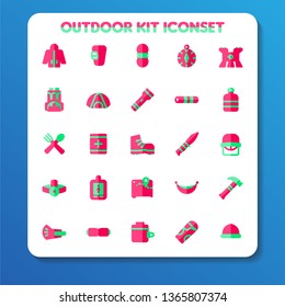 Outdoor kit icon set Flat style PINK GREEN for all your graphic design needs