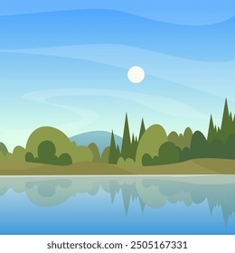 outdoor landscape. background with river woods and moonlight