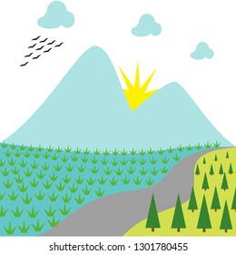 Outdoor landscape natural mountain in the village vector illustration design