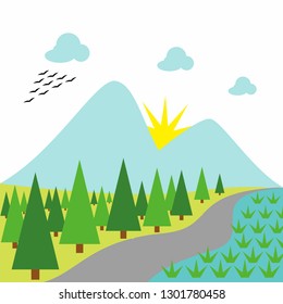Outdoor landscape natural mountain in the village vector illustration design