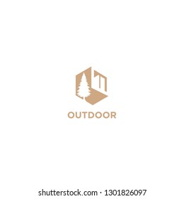 Outdoor landscape Pine tree at outside yard flat design vector
