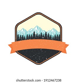 outdoor landscape with pines and mountains in frame vector illustration design