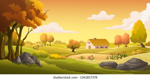 Outdoor landscape view and grassland house at the hill.