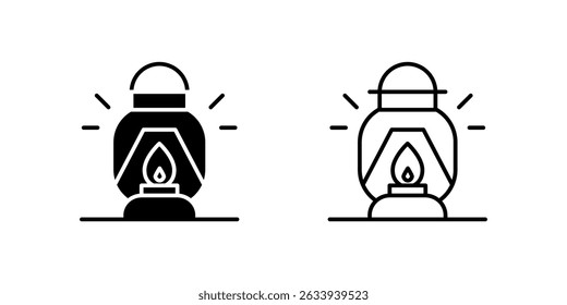 Outdoor Lantern Icon Collection, uma lanterna com uma alça em contorno e estilos de glifo. Representa campismo ou iluminação. Perfeito para design ao ar livre.