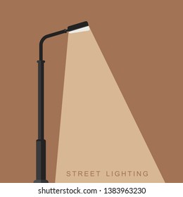 Outdoor lighting flat banner. Background with a luminous street lamppost.