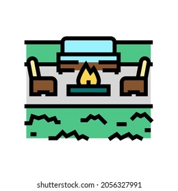 Outdoor Living Furniture And Fireplace Color Icon Vector. Outdoor Living Furniture And Fireplace Sign. Isolated Symbol Illustration