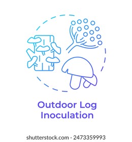 Outdoor log inoculation blue gradient concept icon. Seasonal mushroom farming. Fungiculture. Mushroom cultivation. Round shape line illustration. Abstract idea. Graphic design. Easy to use in article