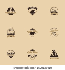 Outdoor logo of bear vector design. Animal emblem logo vector