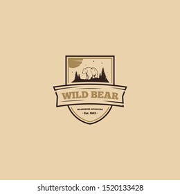 Outdoor logo of bear vector design. Animal emblem logo vector