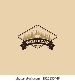 Outdoor logo of bear vector design. Animal emblem logo vector