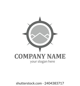 logotipo exterior con concepto de brújula y diseño de montaña.logotipo sencillo