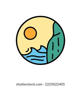 Plantilla de diseño de logotipos al aire libre. Icono del mar de playa Icono ilustración