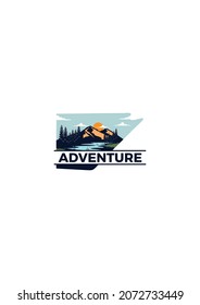 Outdoor logo design template. Illustration of mountain, outdoor adventure. Vector graphics for t shirts and other uses.