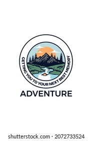 Outdoor logo design template. Illustration of mountain, outdoor adventure. Vector graphics for t shirts and other uses.