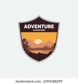 Outdoor logo design template with landscape background