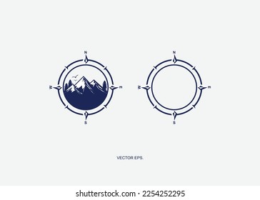 Outdoor logo design template, Mountain logo design vector illustration, adventure logo with compass, tent, outdoor