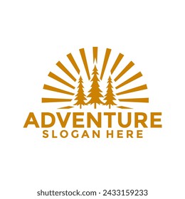 Outdoor logo design vector illustration, Pine Forest adventure . Adventure Vector graphic logo template