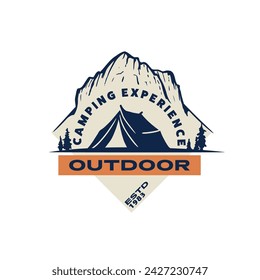 OUTDOOR LOGO HIKING AND CAMPING IN THE MOUNTAINS WITH TENT
​